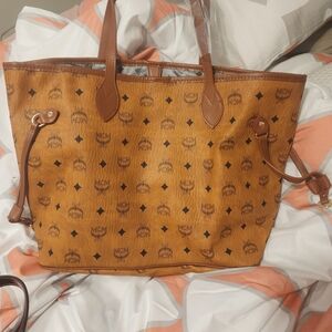 MCM Cognac Monogram Tote Bag
